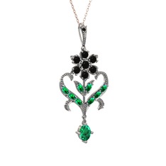 Ade Kraliyet Kolye - Siyah zirkon ve yeşil kuvars 925 ayar gümüş kolye (40 cm rose altın rolo zincir) #5mdk5x