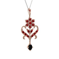 Ade Kraliyet Kolye - Garnet ve siyah zirkon 925 ayar rose altın kaplama gümüş kolye (40 cm beyaz altın rolo zincir) #60i0te