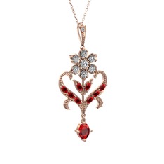 Beyaz zirkon ve garnet 8 ayar rose altın kolye (40 cm gümüş rolo zincir)