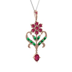 Rodolit garnet ve yeşil kuvars 925 ayar rose altın kaplama gümüş kolye (40 cm gümüş rolo zincir)