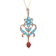 Ade Kraliyet Kolye - Akuamarin ve garnet 14 ayar rose altın kolye (40 cm gümüş rolo zincir) #69e9jq