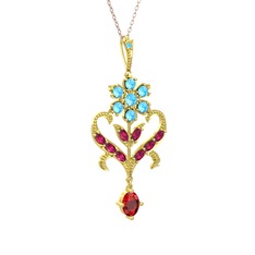 Ade Kraliyet Kolye - Akuamarin, rodolit garnet ve garnet 8 ayar altın kolye (40 cm gümüş rolo zincir) #6xhscq