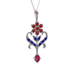 Ade Kraliyet Kolye - Garnet, lab safir ve rodolit garnet 14 ayar beyaz altın kolye (40 cm beyaz altın rolo zincir) #754uzn