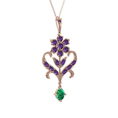 Ade Kraliyet Kolye - Ametist ve yeşil kuvars 8 ayar rose altın kolye (40 cm rose altın rolo zincir) #7aggi5