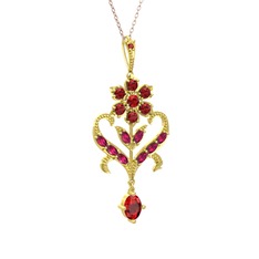Ade Kraliyet Kolye - Garnet ve rodolit garnet 14 ayar altın kolye (40 cm gümüş rolo zincir) #7kltwy
