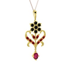 Ade Kraliyet Kolye - Siyah zirkon, garnet ve rodolit garnet 8 ayar altın kolye (40 cm gümüş rolo zincir) #7z08qk