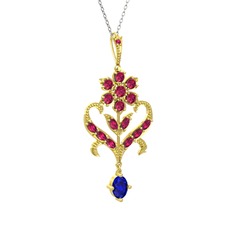 Rodolit garnet ve lab safir 925 ayar altın kaplama gümüş kolye (40 cm gümüş rolo zincir)