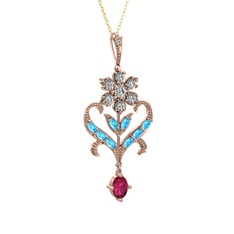 Ade Kraliyet Kolye - Beyaz zirkon, akuamarin ve rodolit garnet 14 ayar rose altın kolye (40 cm altın rolo zincir) #8djx9x