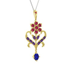 Ade Kraliyet Kolye - Rodolit garnet, ametist ve lab safir 925 ayar altın kaplama gümüş kolye (40 cm gümüş rolo zincir) #8hbdxy