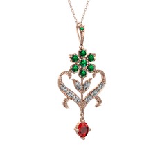 Ade Kraliyet Kolye - Yeşil kuvars, beyaz zirkon ve garnet 14 ayar rose altın kolye (40 cm rose altın rolo zincir) #8hyxjo