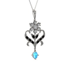 Ade Kraliyet Kolye - Beyaz zirkon, siyah zirkon ve akuamarin 925 ayar gümüş kolye (40 cm beyaz altın rolo zincir) #8mvlc1