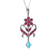 Ade Kraliyet Kolye - Rodolit garnet ve akuamarin 925 ayar gümüş kolye (40 cm beyaz altın rolo zincir) #9g00dc