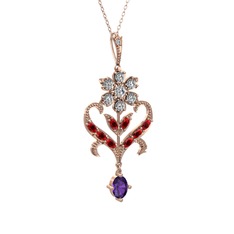 Ade Kraliyet Kolye - Beyaz zirkon, garnet ve ametist 14 ayar rose altın kolye (40 cm rose altın rolo zincir) #9ykwql
