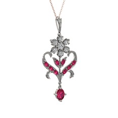 Ade Kraliyet Kolye - Beyaz zirkon ve rodolit garnet 8 ayar beyaz altın kolye (40 cm rose altın rolo zincir) #a1o5u3