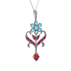 Ade Kraliyet Kolye - Akuamarin, rodolit garnet ve garnet 14 ayar beyaz altın kolye (40 cm gümüş rolo zincir) #bqp2gf