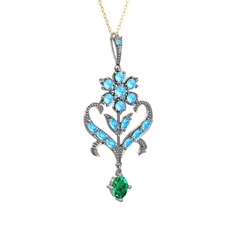 Ade Kraliyet Kolye - Akuamarin ve yeşil kuvars 14 ayar beyaz altın kolye (40 cm gümüş rolo zincir) #ccn17a