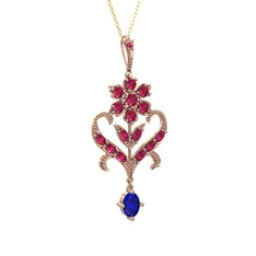 Rodolit garnet ve lab safir 8 ayar rose altın kolye (40 cm altın rolo zincir)