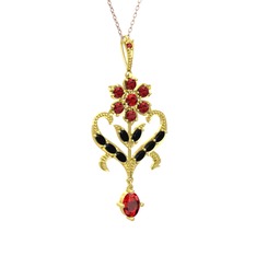 Ade Kraliyet Kolye - Garnet ve siyah zirkon 925 ayar altın kaplama gümüş kolye (40 cm rose altın rolo zincir) #d9b8a6