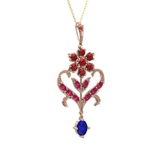 Garnet, rodolit garnet ve lab safir 14 ayar rose altın kolye (40 cm gümüş rolo zincir)