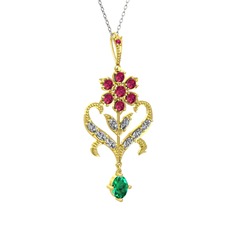 Ade Kraliyet Kolye - Rodolit garnet, beyaz zirkon ve yeşil kuvars 925 ayar altın kaplama gümüş kolye (40 cm gümüş rolo zincir) #dw60vx
