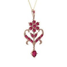 Ade Kraliyet Kolye - Rodolit garnet 925 ayar rose altın kaplama gümüş kolye (40 cm altın rolo zincir) #e30kjg