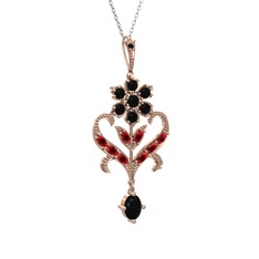 Ade Kraliyet Kolye - Siyah zirkon ve garnet 925 ayar rose altın kaplama gümüş kolye (40 cm beyaz altın rolo zincir) #eggh1t