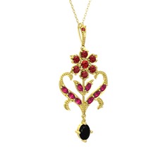 Ade Kraliyet Kolye - Garnet, rodolit garnet ve siyah zirkon 14 ayar altın kolye (40 cm altın rolo zincir) #ek2z4k