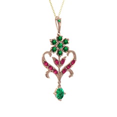 Yeşil kuvars ve rodolit garnet 8 ayar rose altın kolye (40 cm altın rolo zincir)