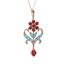 Ade Kraliyet Kolye - Garnet ve akuamarin 925 ayar rose altın kaplama gümüş kolye (40 cm gümüş rolo zincir) #erz589