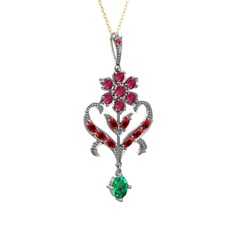 Rodolit garnet, garnet ve yeşil kuvars 925 ayar gümüş kolye (40 cm altın rolo zincir)