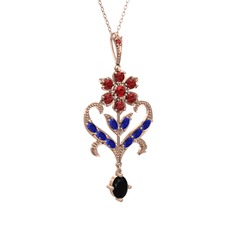 Ade Kraliyet Kolye - Garnet, lab safir ve siyah zirkon 14 ayar rose altın kolye (40 cm rose altın rolo zincir) #f8knw1