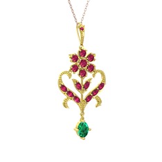 Rodolit garnet ve yeşil kuvars 925 ayar altın kaplama gümüş kolye (40 cm rose altın rolo zincir)