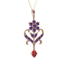 Ade Kraliyet Kolye - Ametist ve garnet 925 ayar rose altın kaplama gümüş kolye (40 cm altın rolo zincir) #ghlcb4