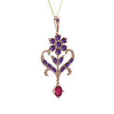 Ade Kraliyet Kolye - Ametist ve rodolit garnet 925 ayar rose altın kaplama gümüş kolye (40 cm altın rolo zincir) #gju4j4