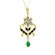 Ade Kraliyet Kolye - Beyaz zirkon, siyah zirkon ve yeşil kuvars 8 ayar altın kolye (40 cm altın rolo zincir) #gmlwnf