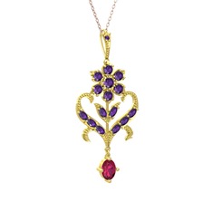 Ade Kraliyet Kolye - Ametist ve rodolit garnet 14 ayar altın kolye (40 cm gümüş rolo zincir) #gnczdw