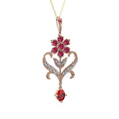 Ade Kraliyet Kolye - Rodolit garnet, beyaz zirkon ve garnet 8 ayar rose altın kolye (40 cm altın rolo zincir) #gpk06v