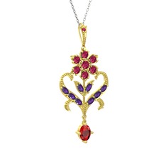 Ade Kraliyet Kolye - Rodolit garnet, ametist ve garnet 925 ayar altın kaplama gümüş kolye (40 cm beyaz altın rolo zincir) #hib5c7