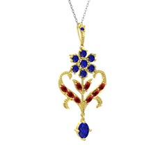 Ade Kraliyet Kolye - Lab safir ve garnet 925 ayar altın kaplama gümüş kolye (40 cm gümüş rolo zincir) #issbth