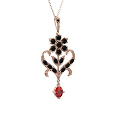 Ade Kraliyet Kolye - Siyah zirkon ve garnet 8 ayar rose altın kolye (40 cm rose altın rolo zincir) #iz7fkb