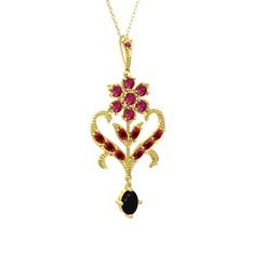 Rodolit garnet, garnet ve siyah zirkon 8 ayar altın kolye (40 cm altın rolo zincir)