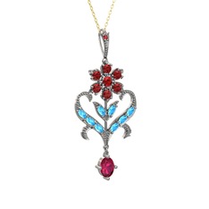 Ade Kraliyet Kolye - Garnet, akuamarin ve rodolit garnet 8 ayar beyaz altın kolye (40 cm gümüş rolo zincir) #jnod24
