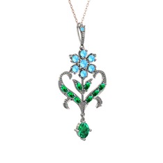 Akuamarin ve yeşil kuvars 925 ayar gümüş kolye (40 cm gümüş rolo zincir)