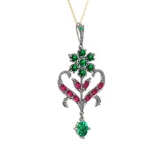 Yeşil kuvars ve rodolit garnet 925 ayar gümüş kolye (40 cm altın rolo zincir)