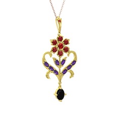 Ade Kraliyet Kolye - Garnet, ametist ve siyah zirkon 925 ayar altın kaplama gümüş kolye (40 cm rose altın rolo zincir) #kclgsp