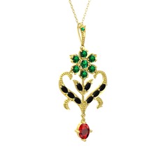 Ade Kraliyet Kolye - Yeşil kuvars, siyah zirkon ve garnet 14 ayar altın kolye (40 cm altın rolo zincir) #kq9vb3