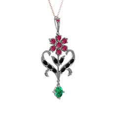 Ade Kraliyet Kolye - Rodolit garnet, siyah zirkon ve yeşil kuvars 925 ayar gümüş kolye (40 cm gümüş rolo zincir) #lefued