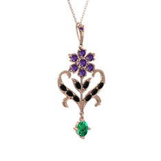 Ade Kraliyet Kolye - Ametist, siyah zirkon ve yeşil kuvars 8 ayar rose altın kolye (40 cm rose altın rolo zincir) #lim6jo
