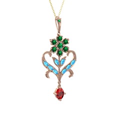 Ade Kraliyet Kolye - Yeşil kuvars, akuamarin ve garnet 8 ayar rose altın kolye (40 cm gümüş rolo zincir) #lpxdqe