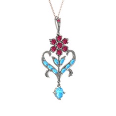 Ade Kraliyet Kolye - Rodolit garnet ve akuamarin 14 ayar beyaz altın kolye (40 cm rose altın rolo zincir) #luor2q